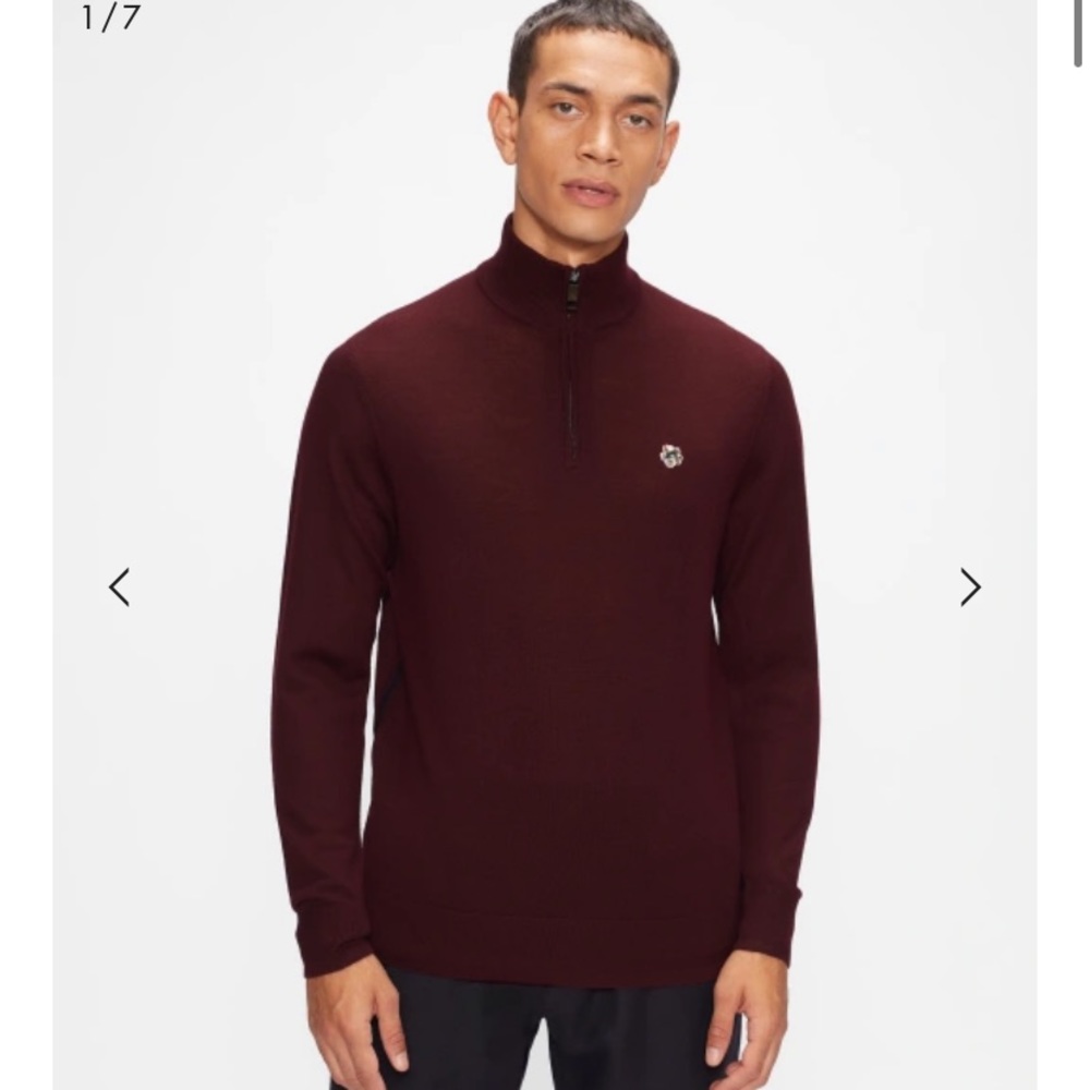 Ted Bakee LS Core Half Zip Sweater in Burnt Red